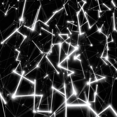 The primary subject of the image is a pattern of light, which appears to be a digital art or illustration. The setting is a black background, and the visual style is a combination of light and dark elements. The colors and mood of the image are predominantly dark, with the light patterns creating a contrasting effect.